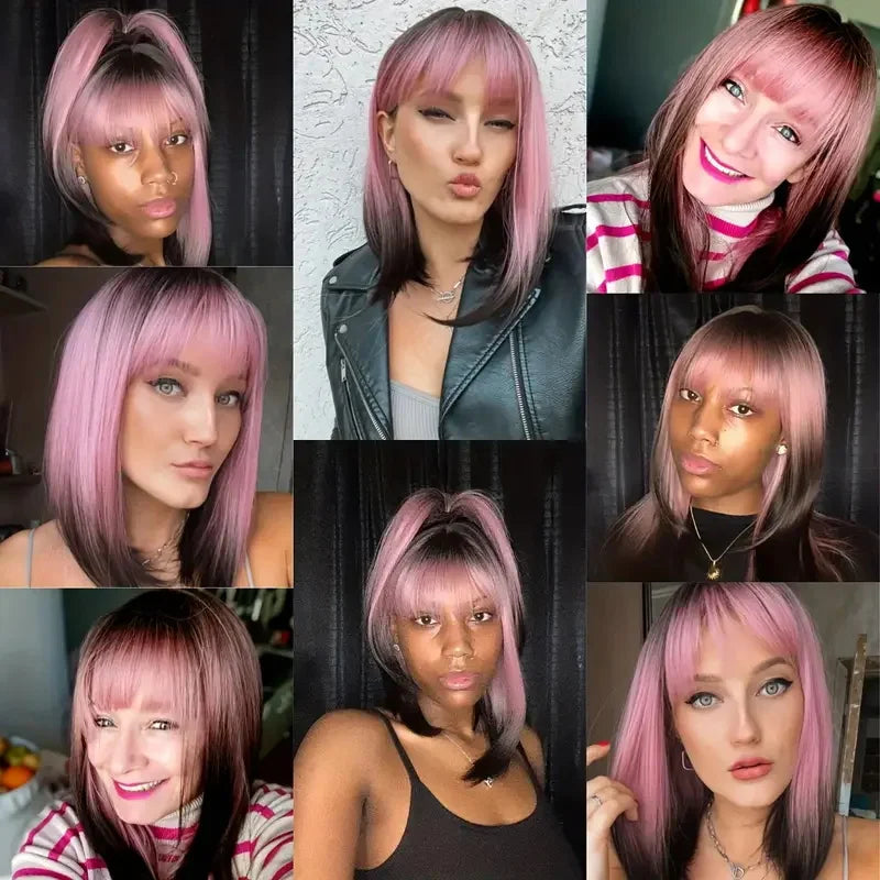 Ombre Pink Black Wigs
