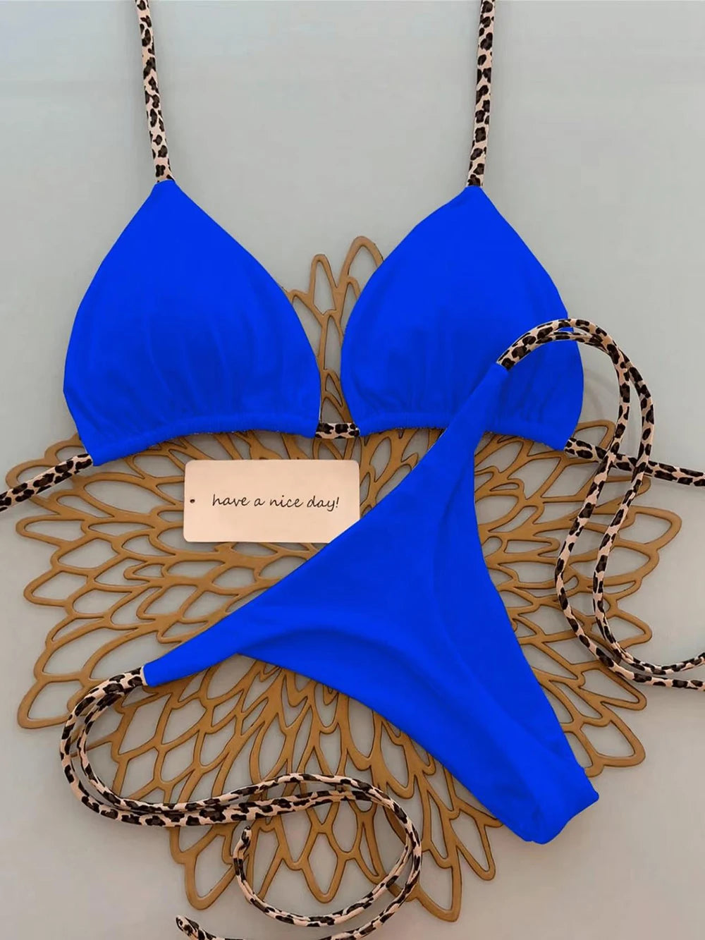 Triangle Thong Swimwear Leopard Tie