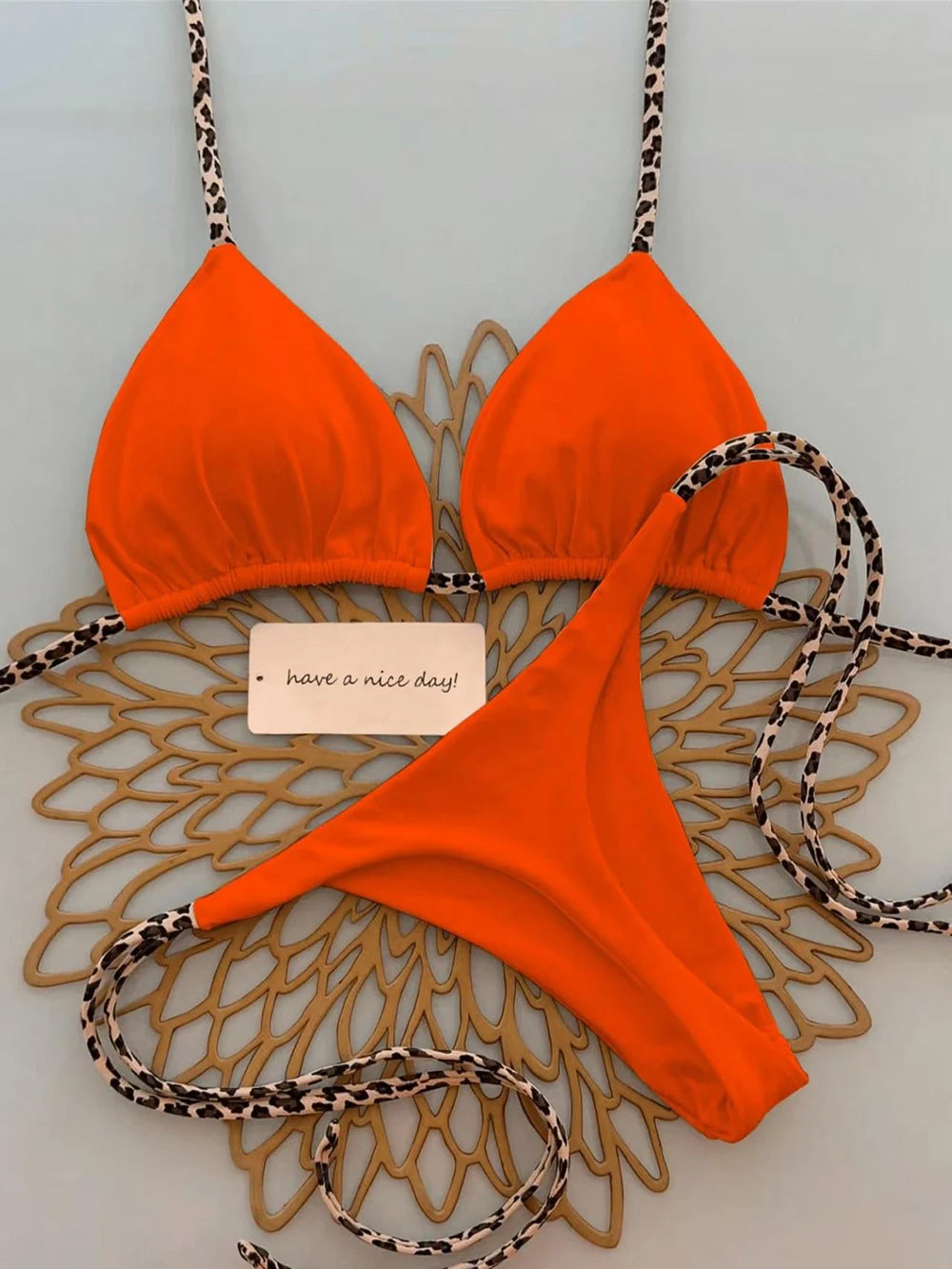 Triangle Thong Swimwear Leopard Tie