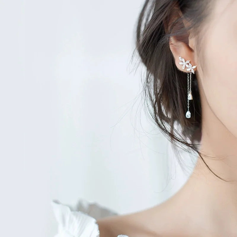 Tassel Inlaid Zircon Flower Earrings