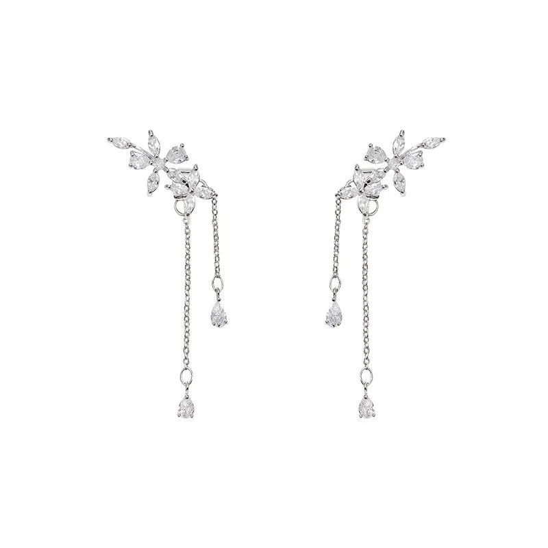 Tassel Inlaid Zircon Flower Earrings