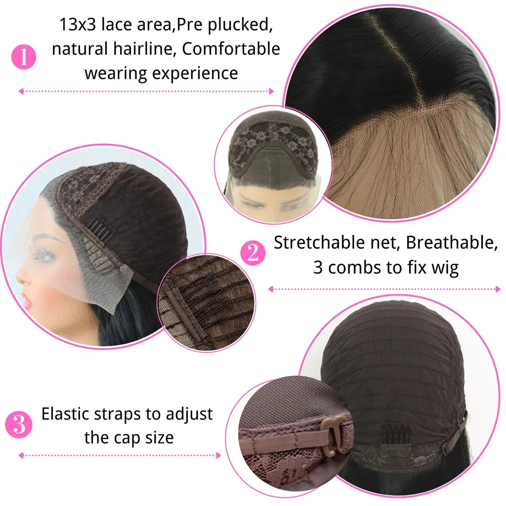 Long Straight Black Lace Front Gluless Wig