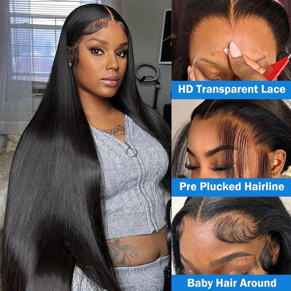 46 44 Inch Bone Straight Lace Frontal Human Hair Wigs gluless