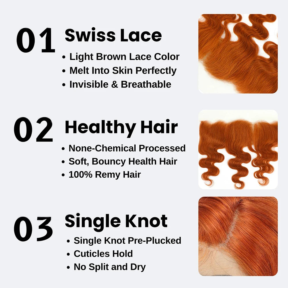 350# Ginger Orange Body Wave Lace Frontal Closure 4x4 5x5 13x4 Lace Front Closure Human Hair PrePlucked Brazilian Virgin Hair