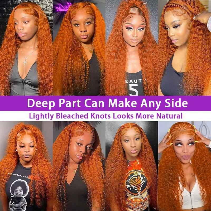 13x6 Water Wave Orange Ginger Lace Front Wig