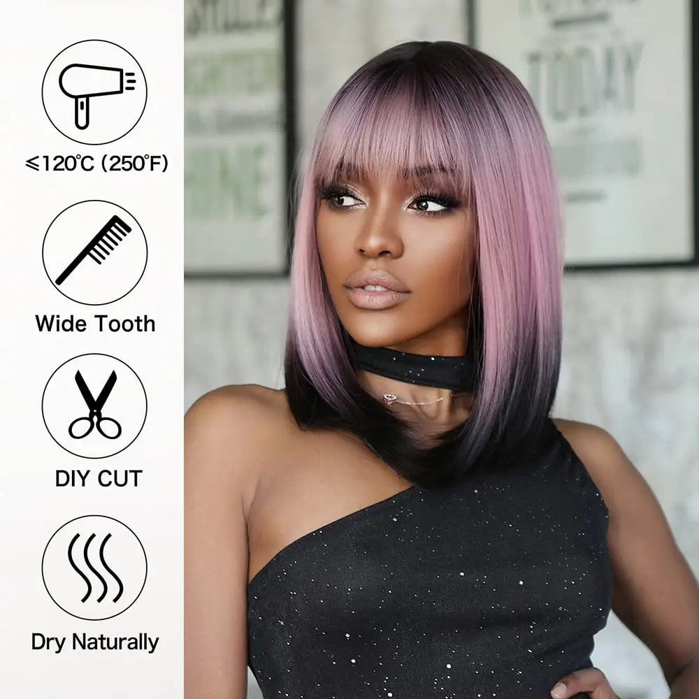 Ombre Pink Black Wigs