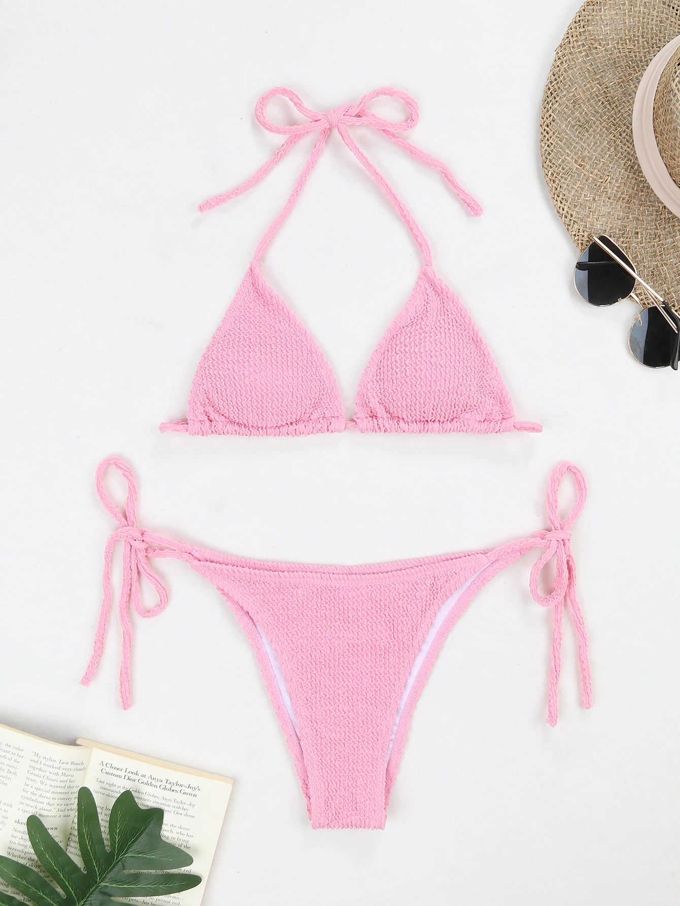 Fluorescent strap split swimsuit