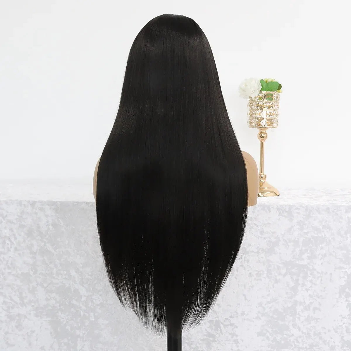 Long Straight Black Lace Front Gluless Wig