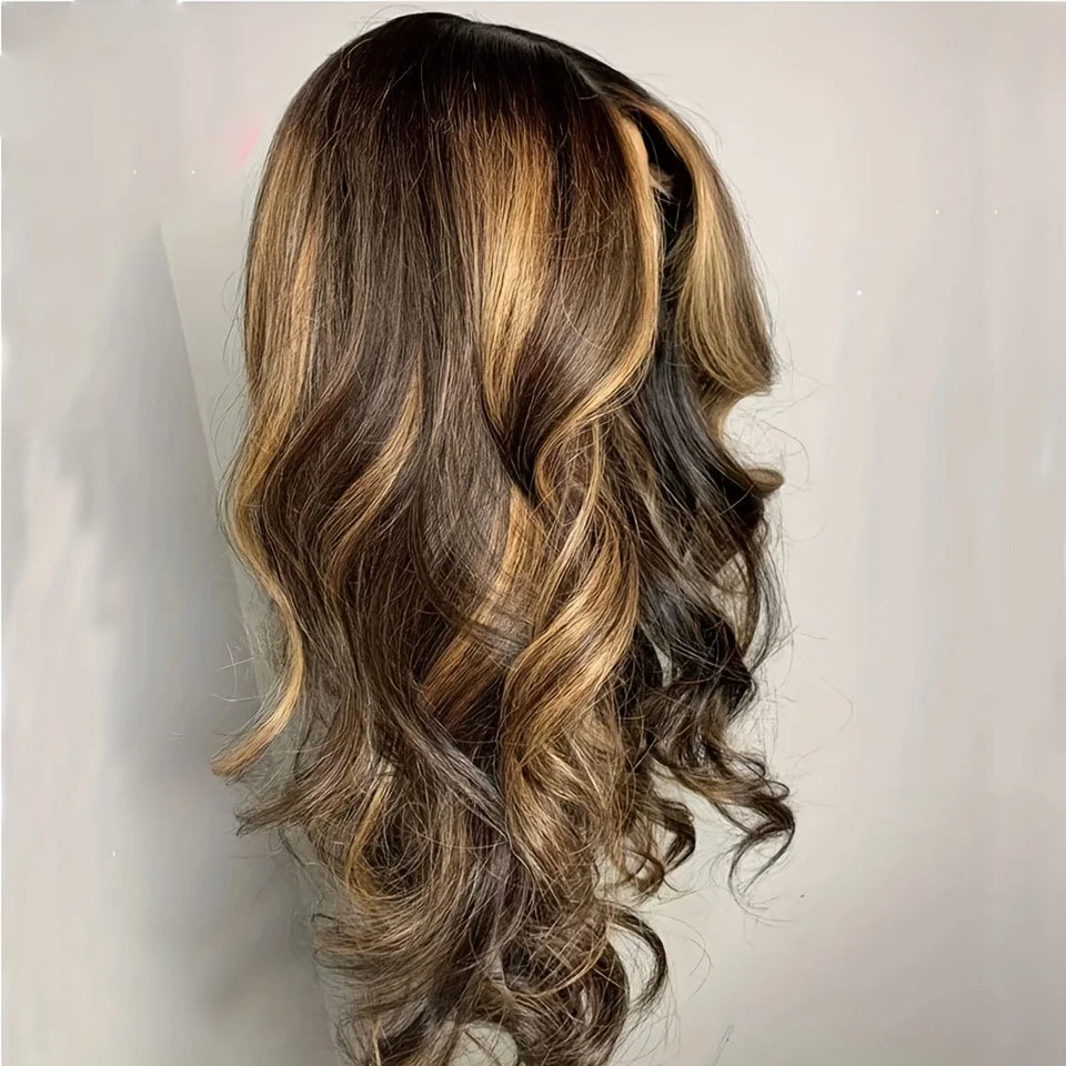 Glueless  26“Long Highlight Blonde Soft Body Wave 180Density Lace Front Wig For Women Heat Resistant Synthetic Preplucked Daily