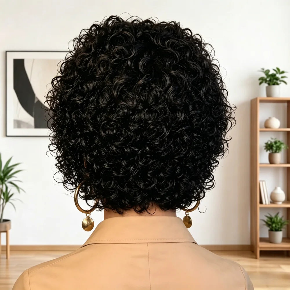 Human Hair Short Curly Wig,