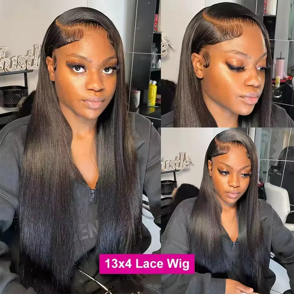 46 44 Inch Bone Straight Lace Frontal Human Hair Wigs gluless