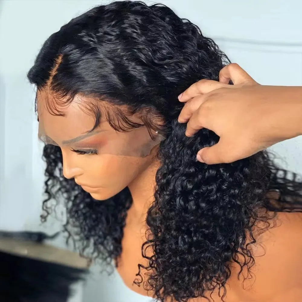Kinky Curly Short Bob Blunt Cut 13X4X1 Full HD Lace Frontal Synthetic Wig For Women Prepluck With Bleached Knots Glueless Wigs