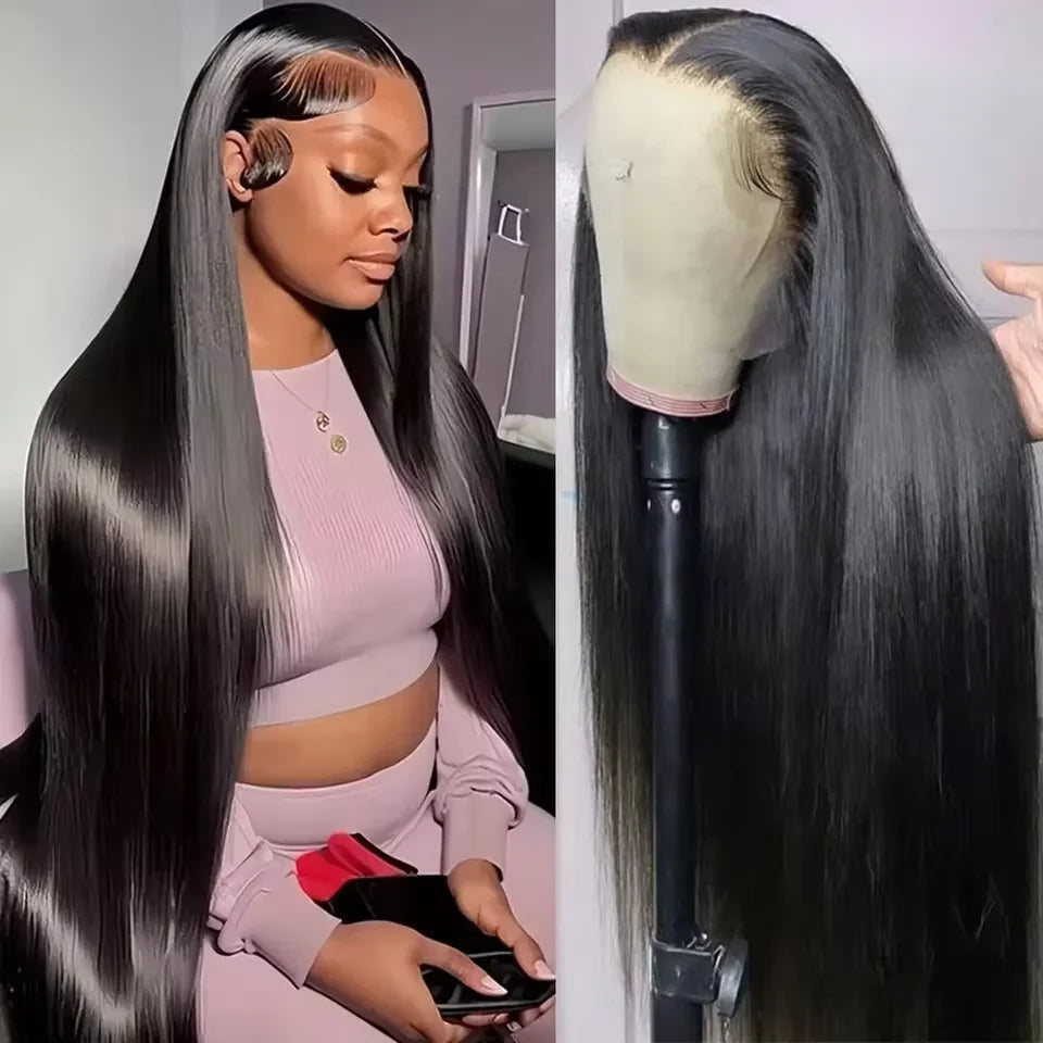 46 44 Inch Bone Straight Lace Frontal Human Hair Wigs gluless