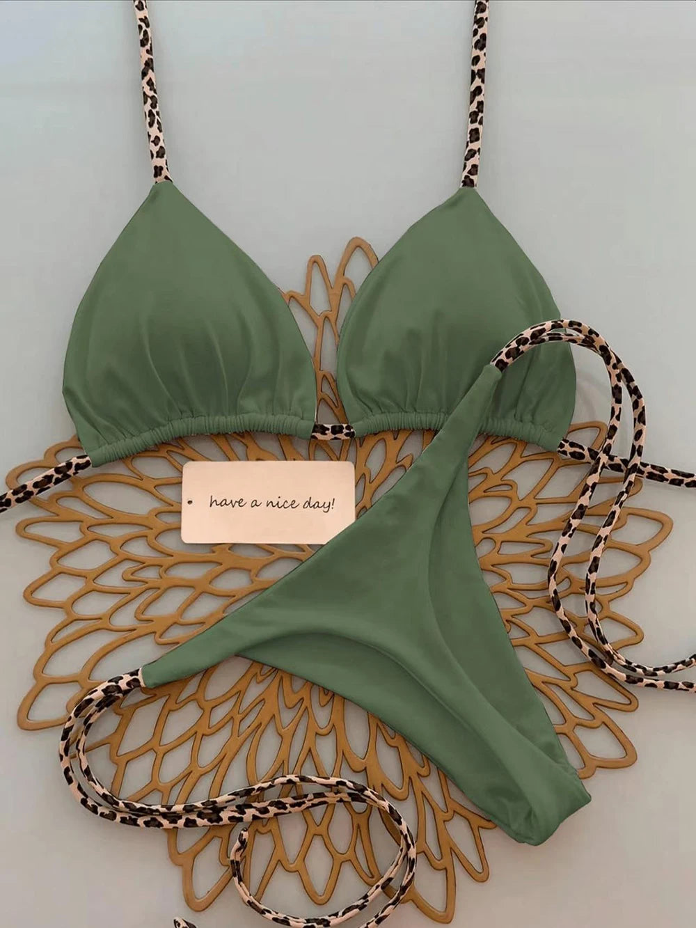 Triangle Thong Swimwear Leopard Tie