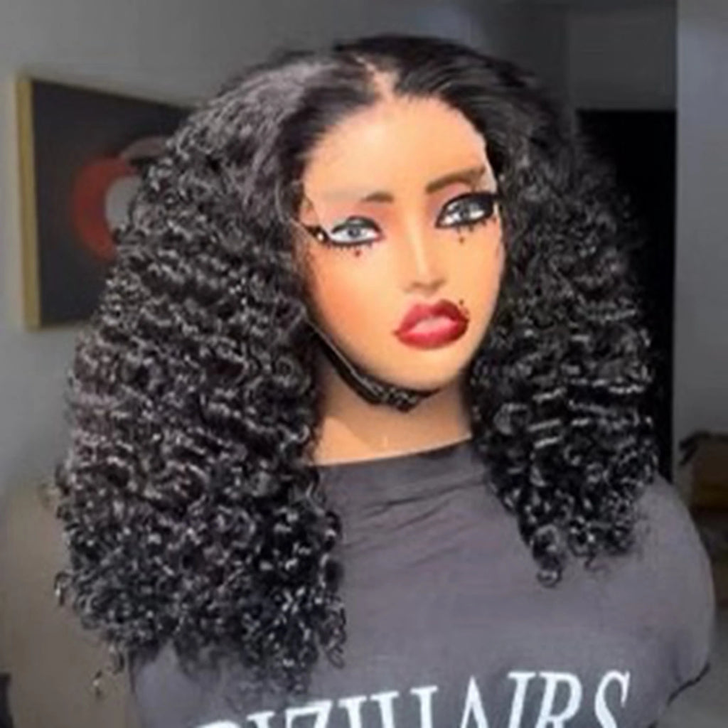 Kinky Curly Short Bob Blunt Cut 13X4X1 Full HD Lace Frontal Synthetic Wig For Women Prepluck With Bleached Knots Glueless Wigs