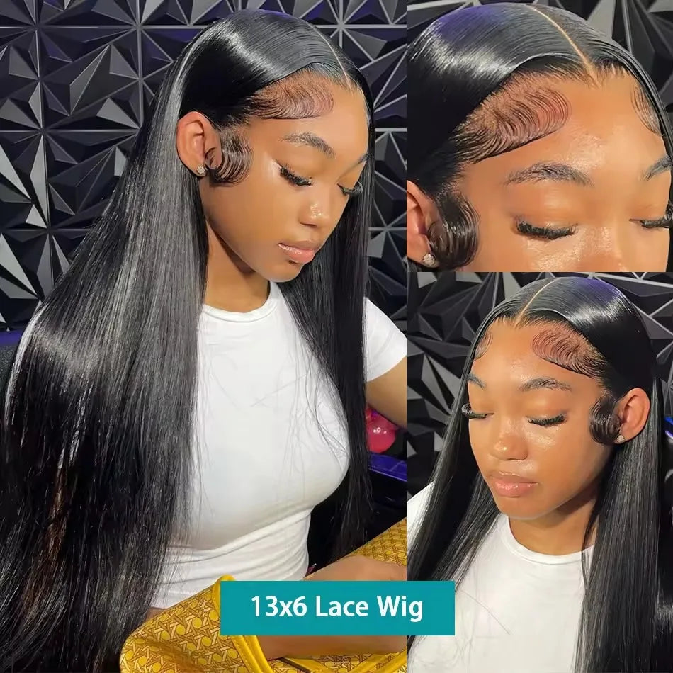 46 44 Inch Bone Straight Lace Frontal Human Hair Wigs gluless