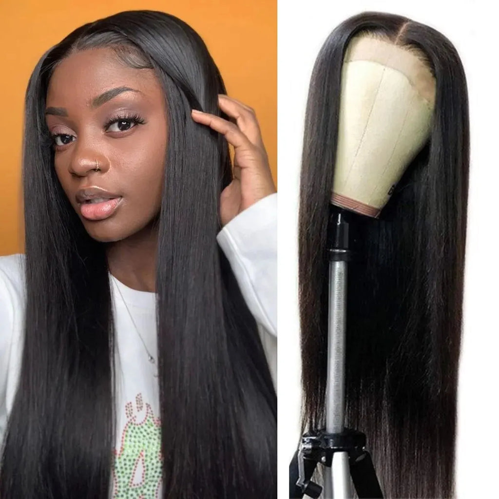 Long Straight Black Lace Front Gluless Wig