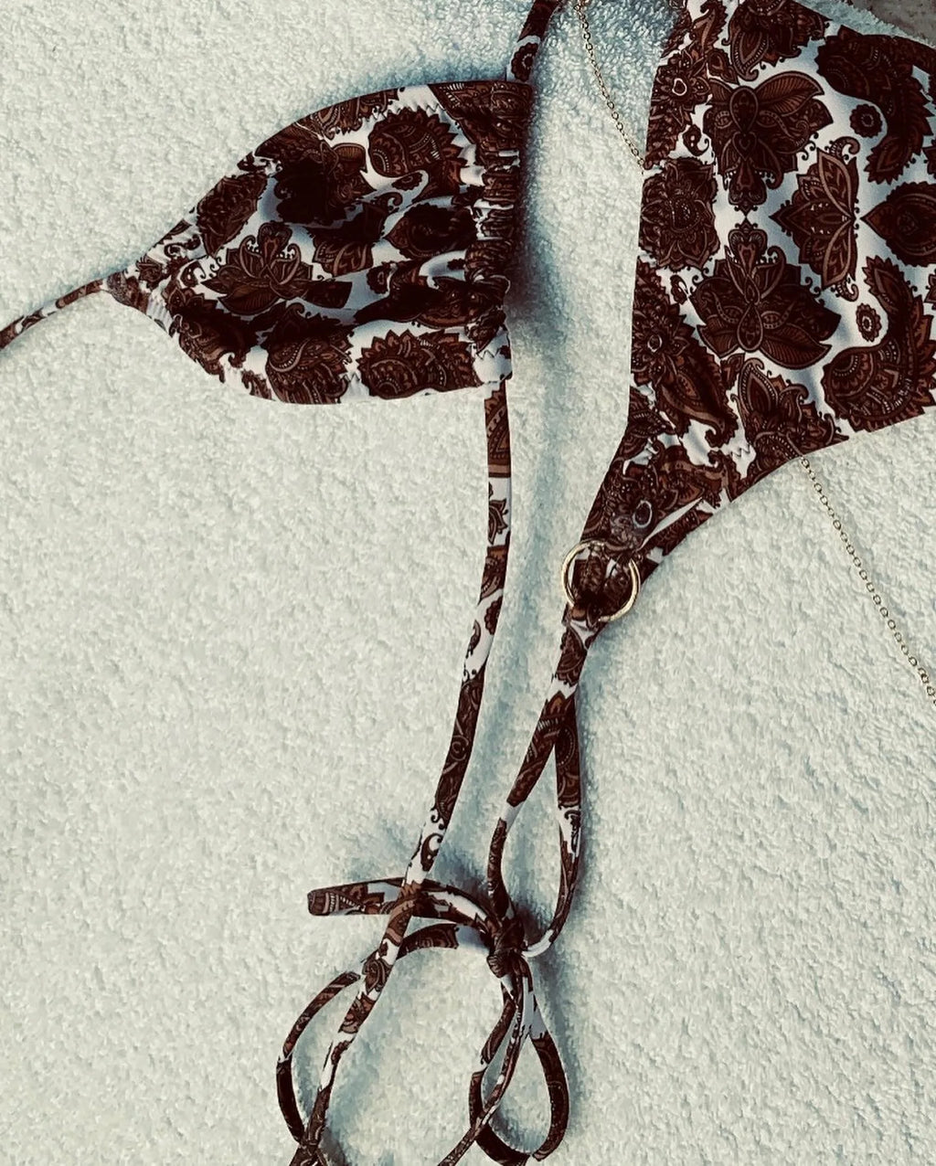 Printed Halter Lace-Up Thong Swimsuit