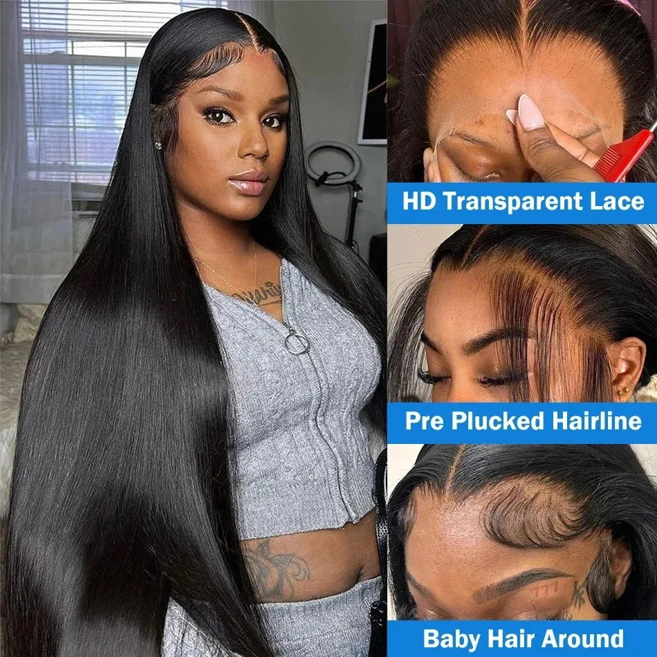 46 44 Inch Bone Straight Lace Frontal Human Hair Wigs gluless