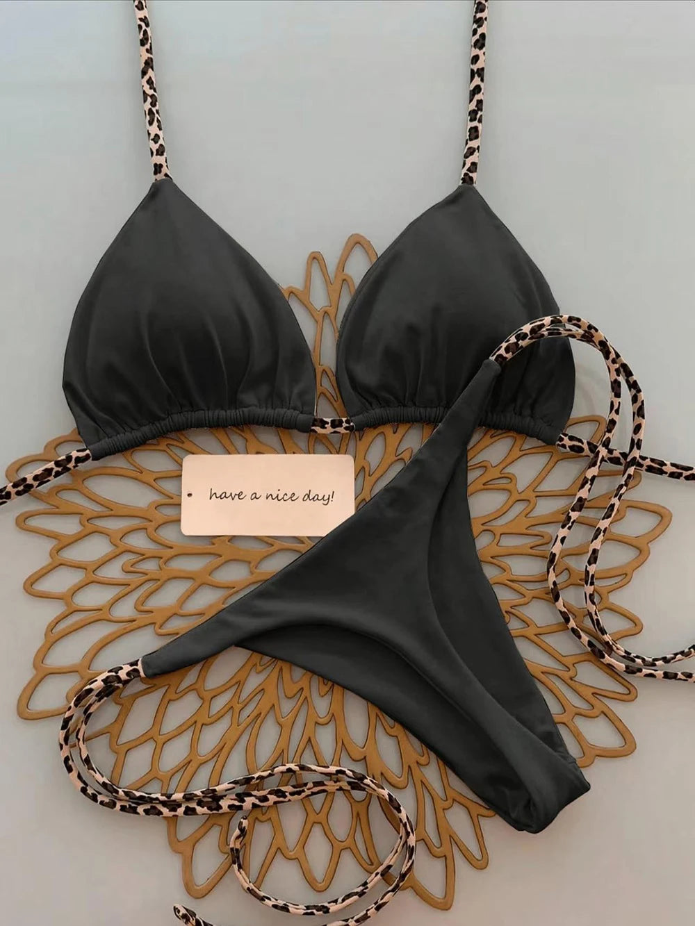 Triangle Thong Swimwear Leopard Tie