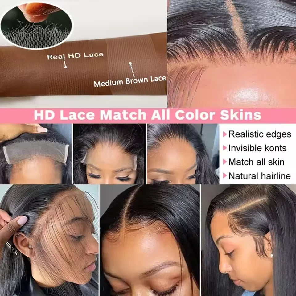 46 44 Inch Bone Straight Lace Frontal Human Hair Wigs gluless