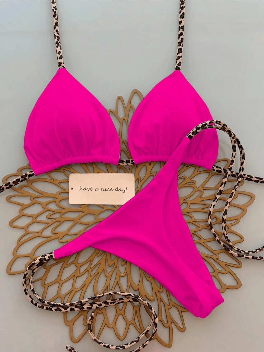 Triangle Thong Swimwear Leopard Tie