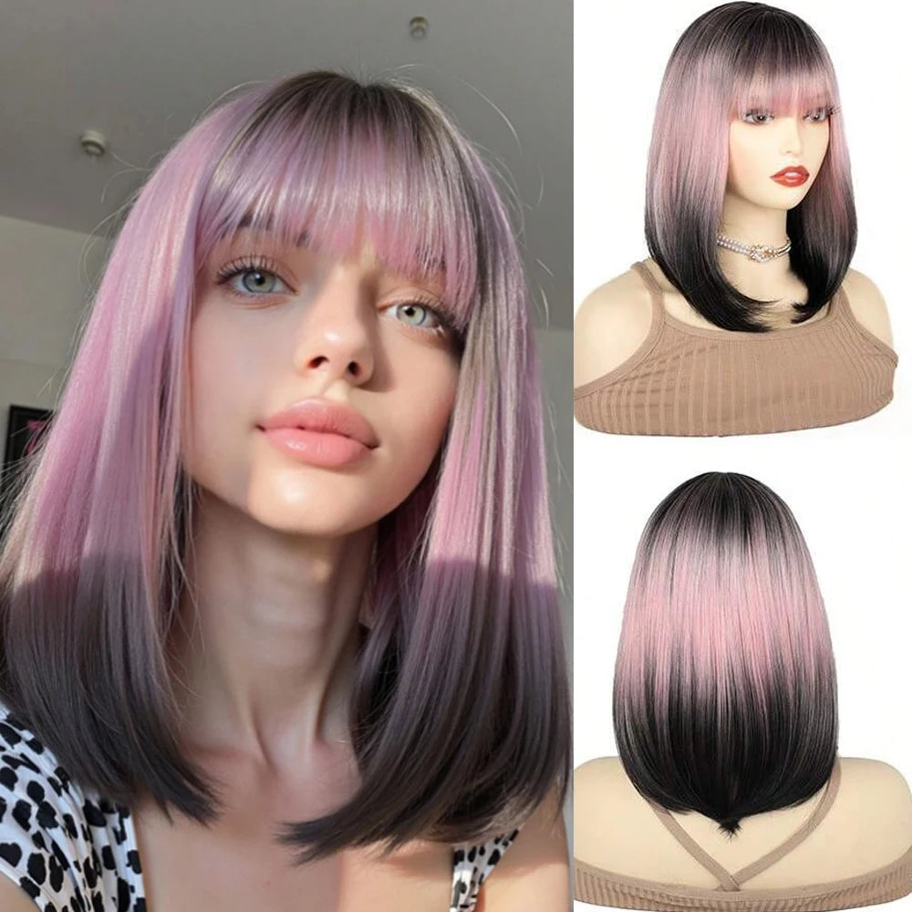 Ombre Pink Black Wigs