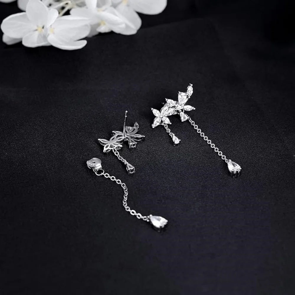 Tassel Inlaid Zircon Flower Earrings