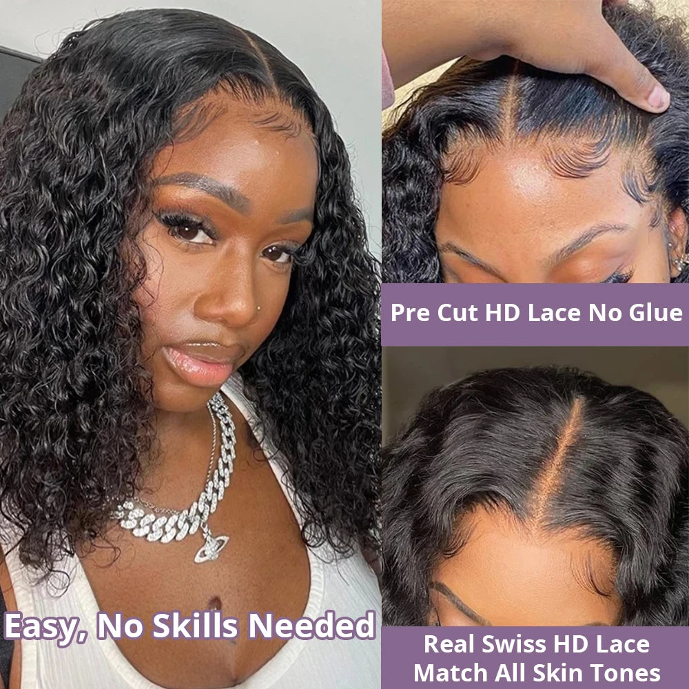 Pre Cut No Glue Water Wave Short bob
