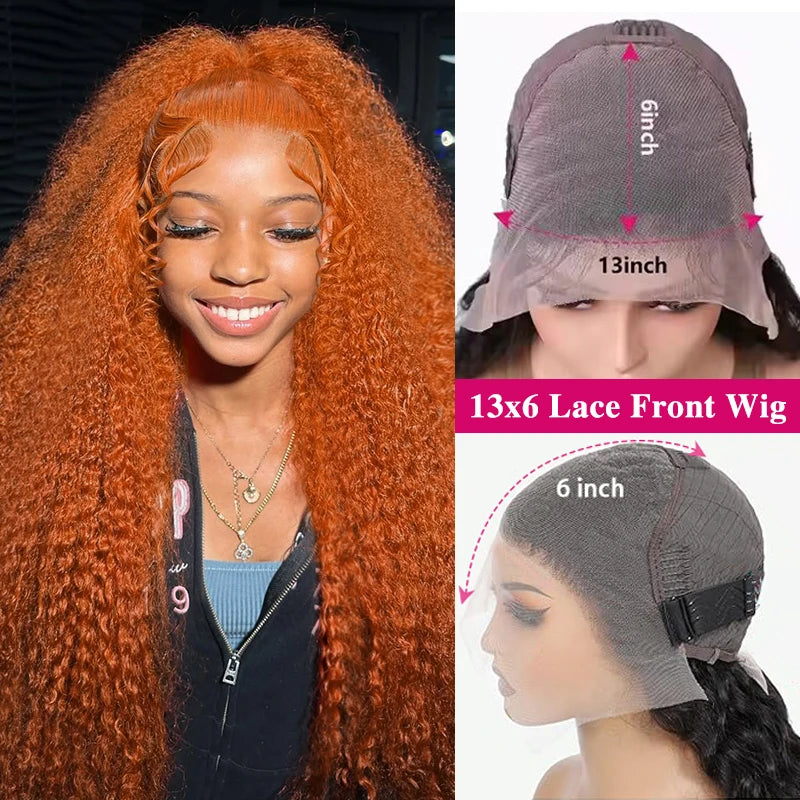 13x6 Water Wave Orange Ginger Lace Front Wig