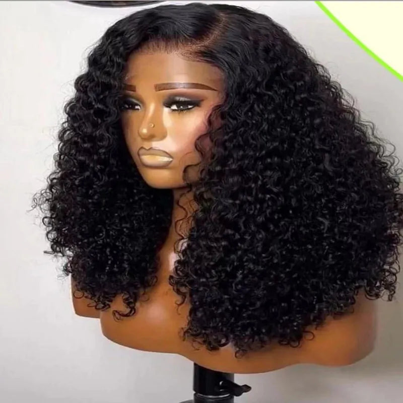Kinky Curly Short Bob Blunt Cut 13X4X1 Full HD Lace Frontal Synthetic Wig For Women Prepluck With Bleached Knots Glueless Wigs