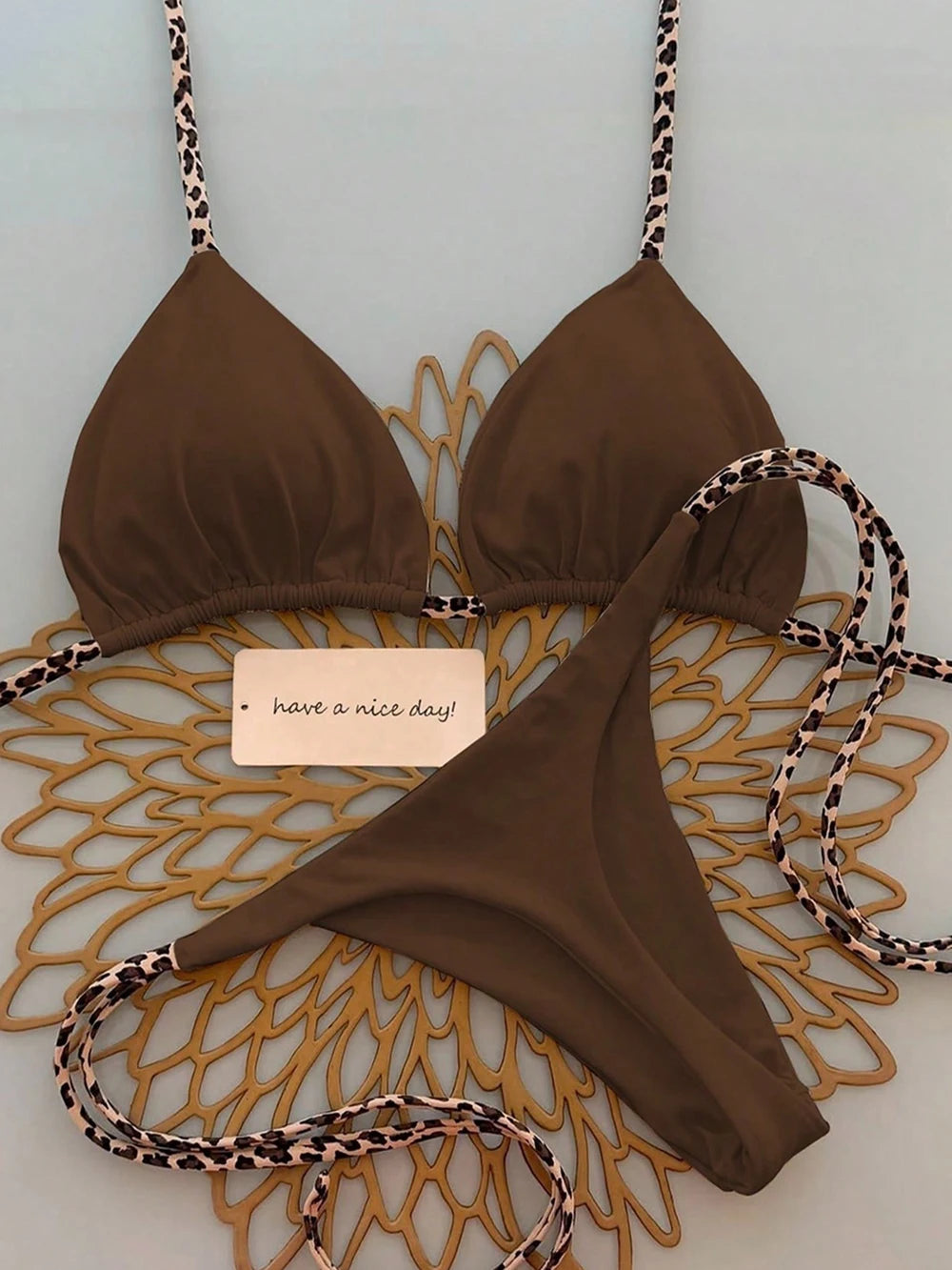 Triangle Thong Swimwear Leopard Tie