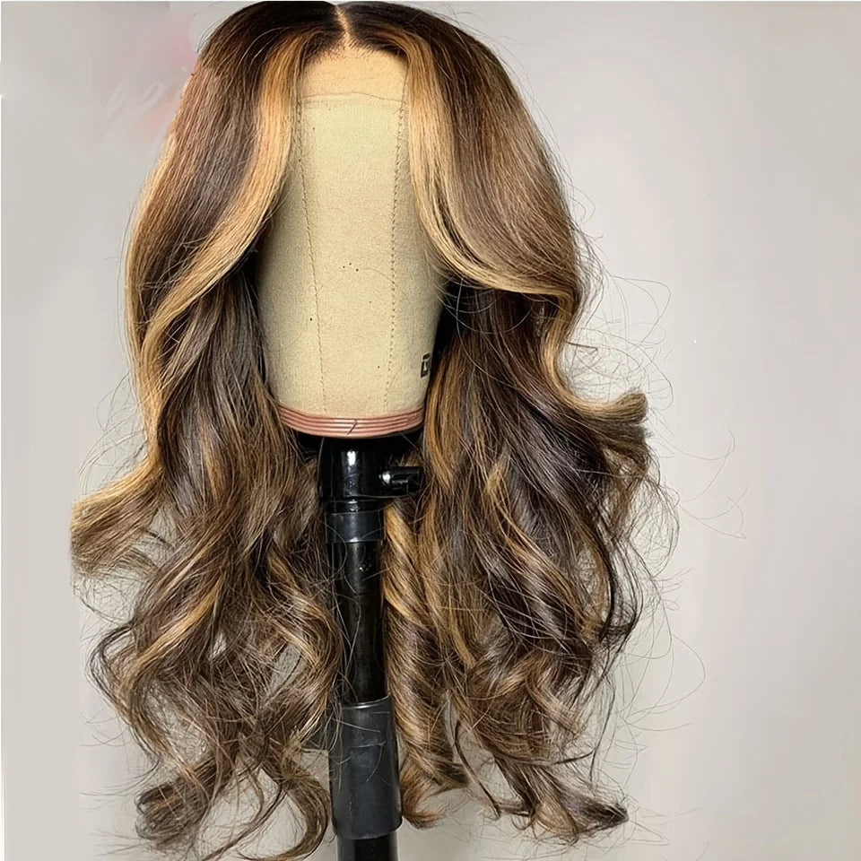 Glueless  26“Long Highlight Blonde Soft Body Wave 180Density Lace Front Wig For Women Heat Resistant Synthetic Preplucked Daily