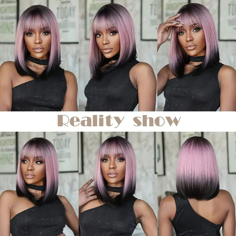 Ombre Pink Black Wigs