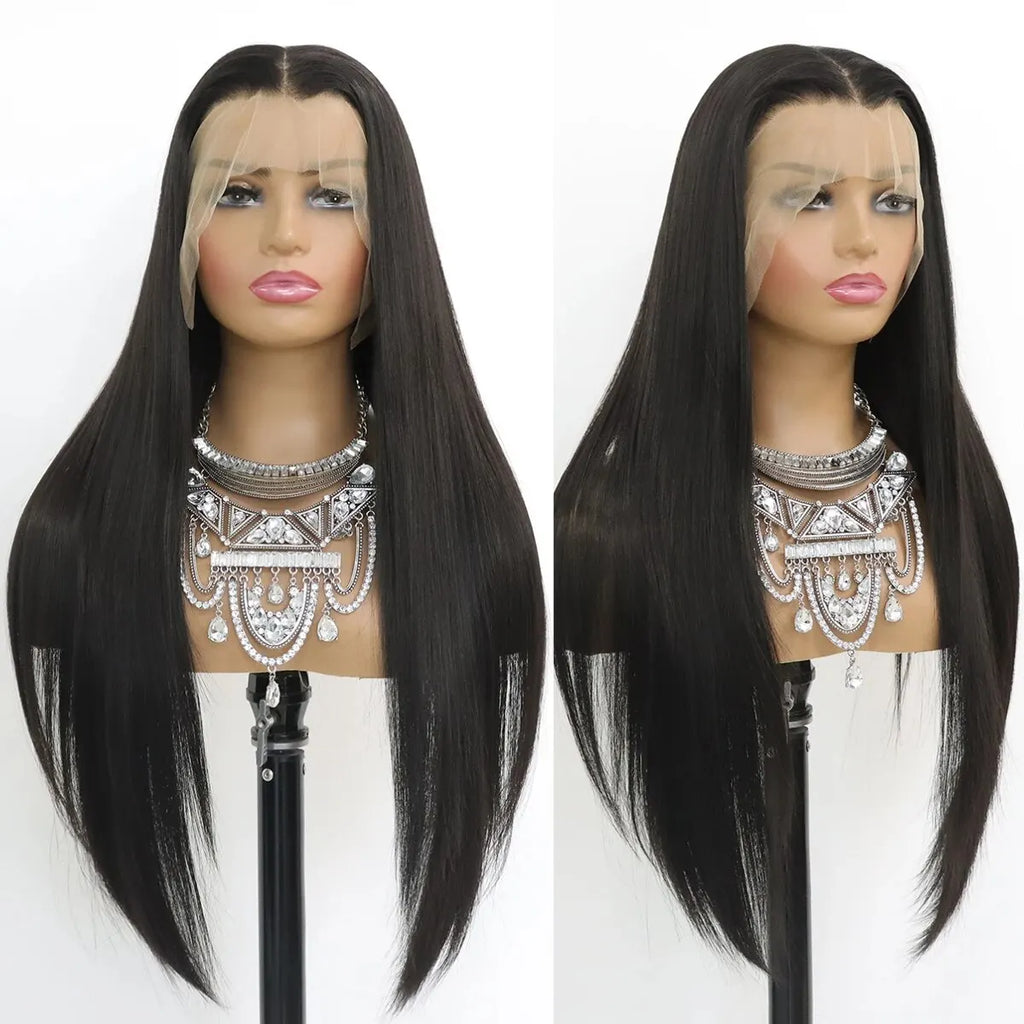 Long Straight Black Lace Front Gluless Wig