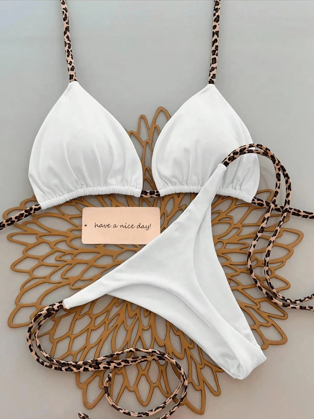 Triangle Thong Swimwear Leopard Tie