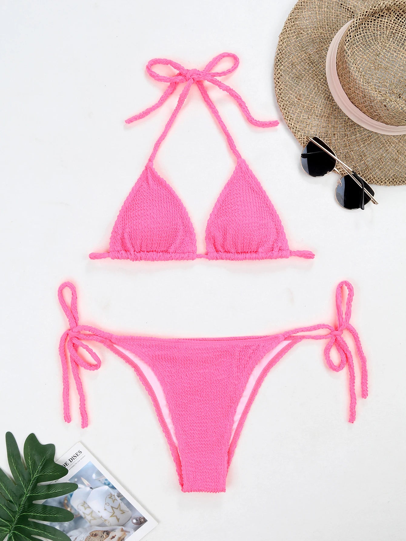 Fluorescent strap split swimsuit