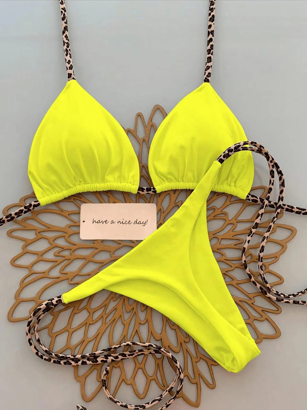 Triangle Thong Swimwear Leopard Tie