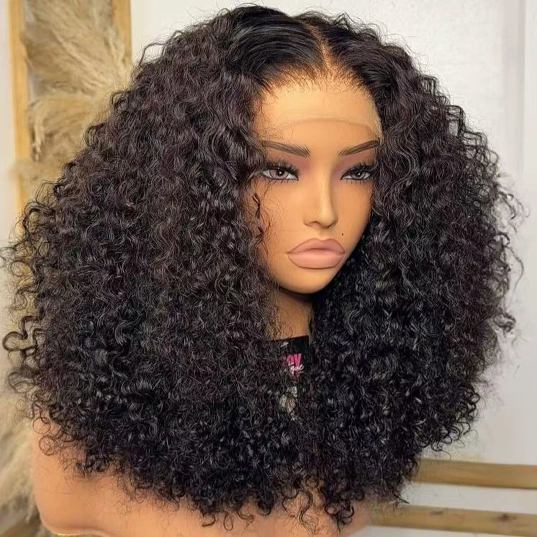 Kinky Curly Short Bob Blunt Cut 13X4X1 Full HD Lace Frontal Synthetic Wig For Women Prepluck With Bleached Knots Glueless Wigs