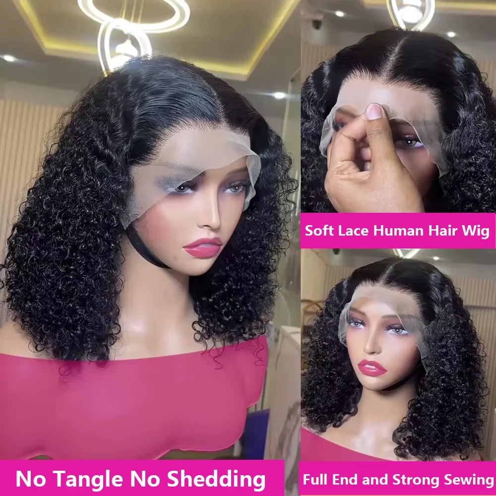 250% Short Bob Wigs Curly Human Hair