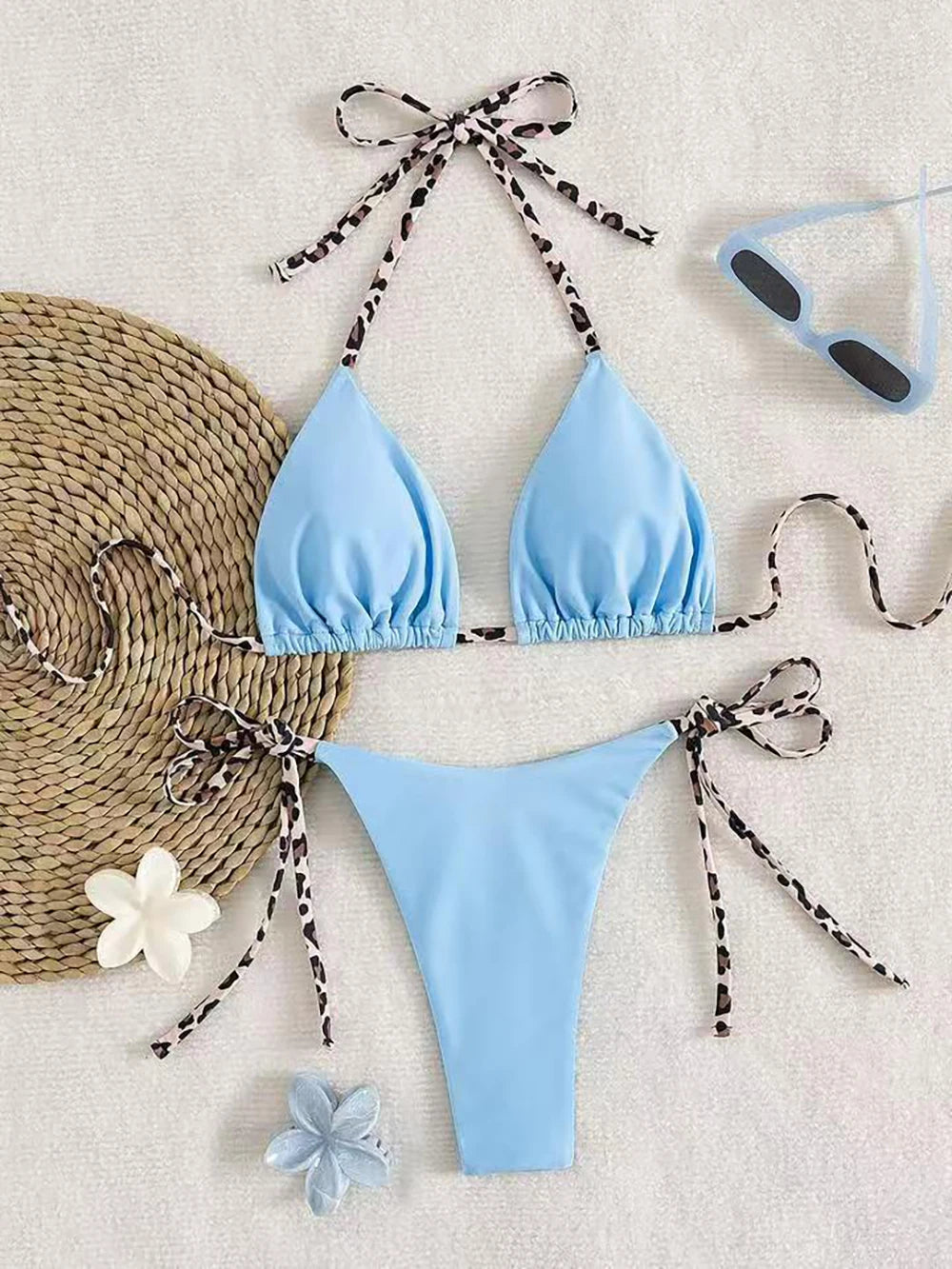 Triangle Thong Swimwear Leopard Tie