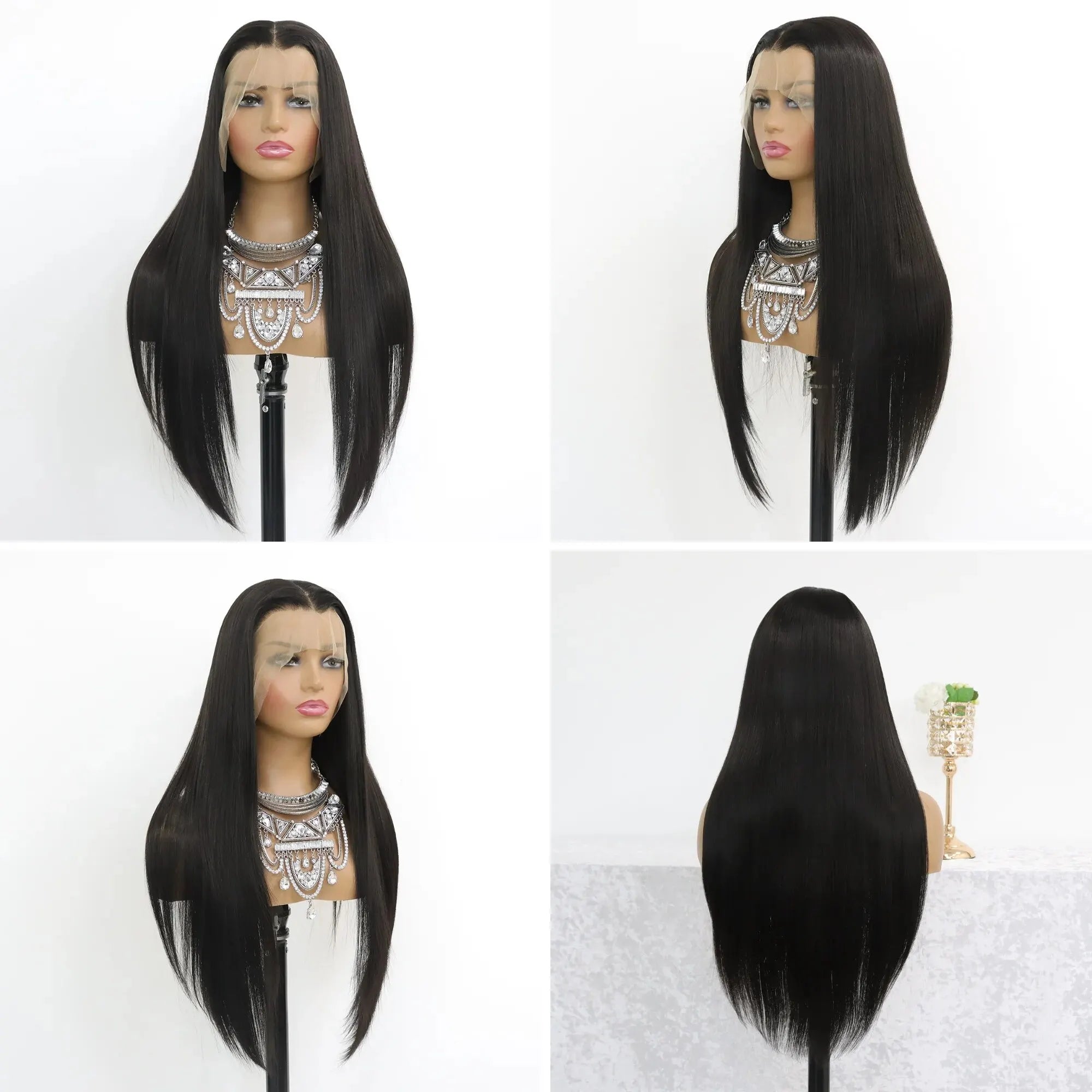 Long Straight Black Lace Front Gluless Wig