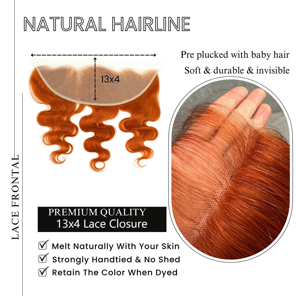 350# Ginger Orange Body Wave Lace Frontal Closure 4x4 5x5 13x4 Lace Front Closure Human Hair PrePlucked Brazilian Virgin Hair